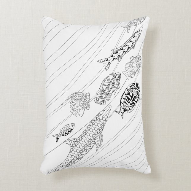 École De Poissons Coussin De Coloration Adulte (Devant(Vertical))
