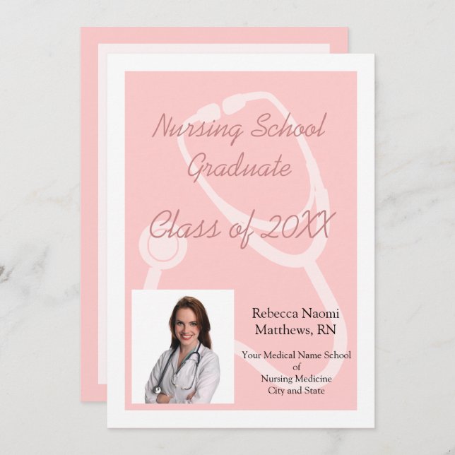 École de soins infirmiers rose Faire-part de la ph (Devant / Derrière)