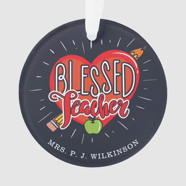 École Enseignant Coeur crayon Pomme personnalisée (devant)