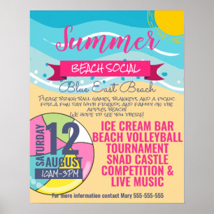 école sociale de plage PTO flyer et poster modèle