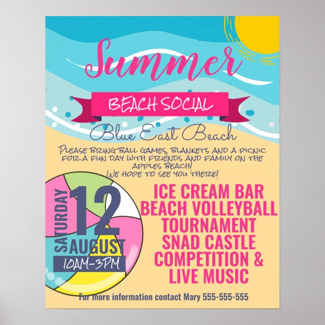 école sociale de plage PTO flyer et poster modèle (Devant)
