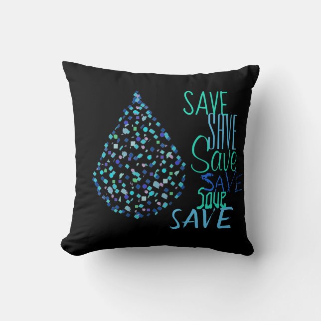 Économisez l'eau Goutte Gouttelette Coussin Funky (Recto)