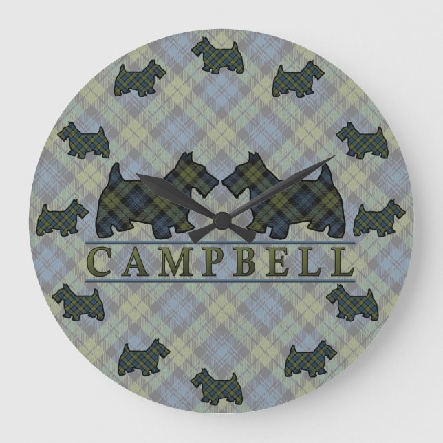 Ecosse Campbell Tartan Scottie Chiens Horloge (Recto)