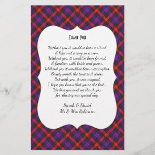Ecosse Clan Tartan Mariage Poème Merci Scroll