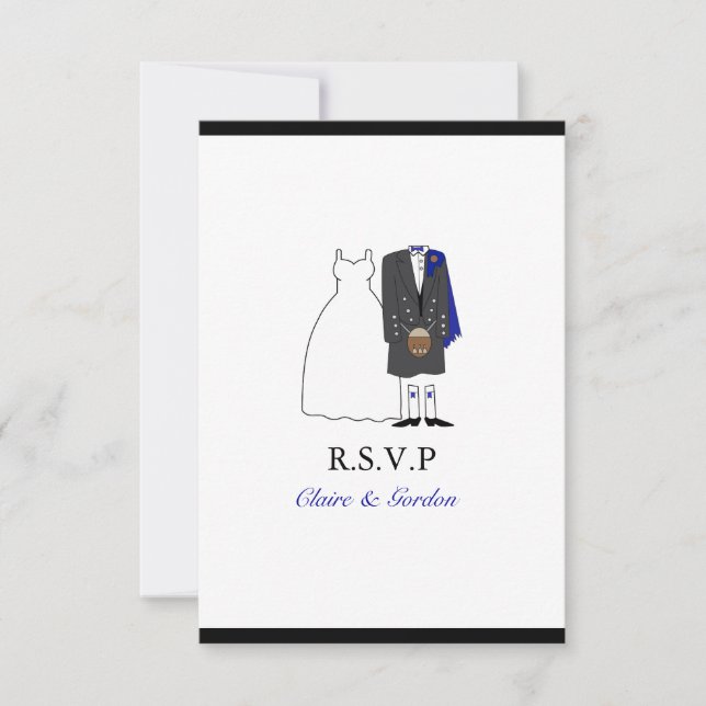 Ecosse Kilt Bride & Groom Wedding RSVP - bleu (Devant)