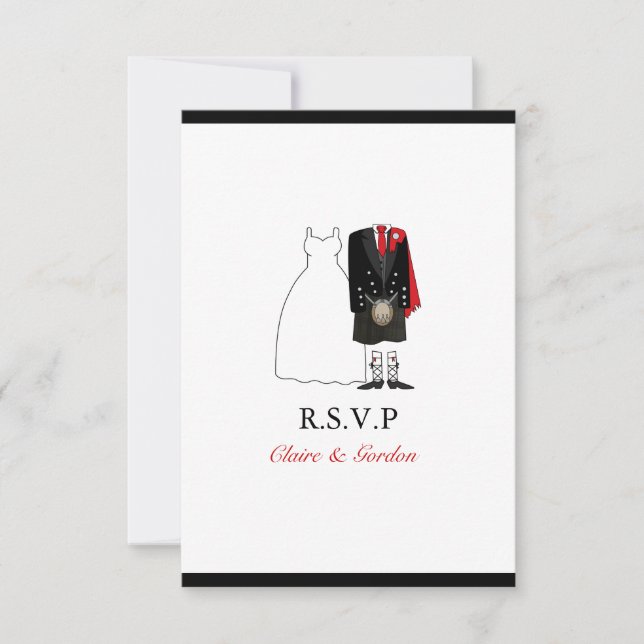 Ecosse Kilt Bride & Groom Wedding RSVP - rouge (Devant)