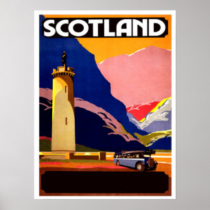 Ecosse, voyage en bus, poster vintage