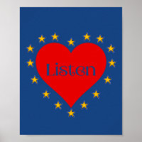 Écouter Poster Mur Art en Bleu avec Coeurs & Étoil