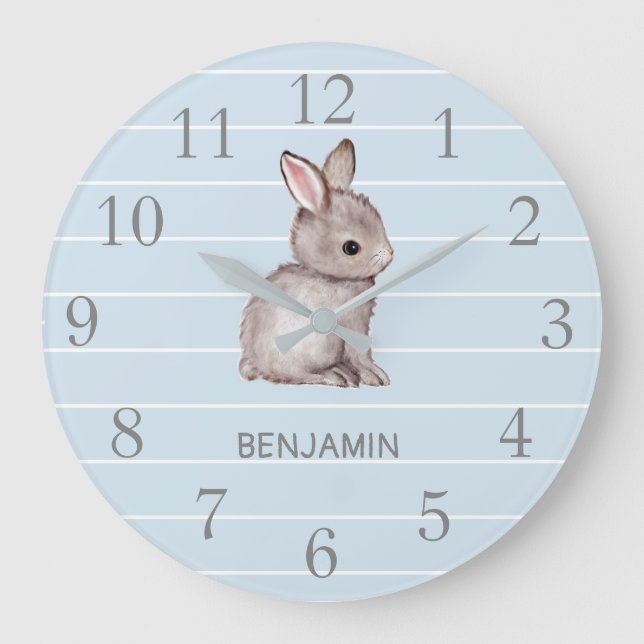 Écran bleu Gris Bunny Coiffeur Décor Mur Horloge (Recto)