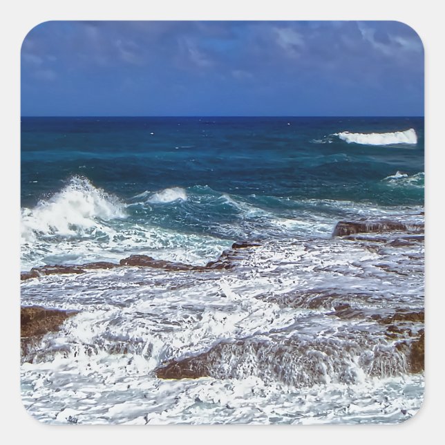Écrasement Des Vagues Sur Le Sticker Carré Des Roc (Devant)