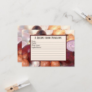 Écrire sur les oignons de la carte de recette avec