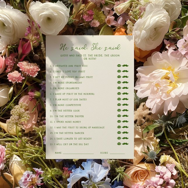 écrit à la main en vert Il dit qu'elle a dit Carte (Créateur téléchargé)