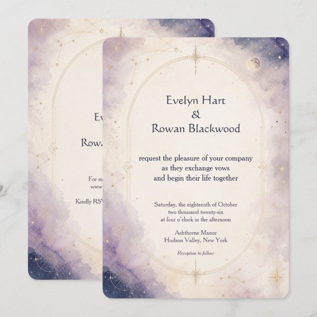 Écrit dans les Étoiles Invitation de Mariage Céles (Devant / Derrière)