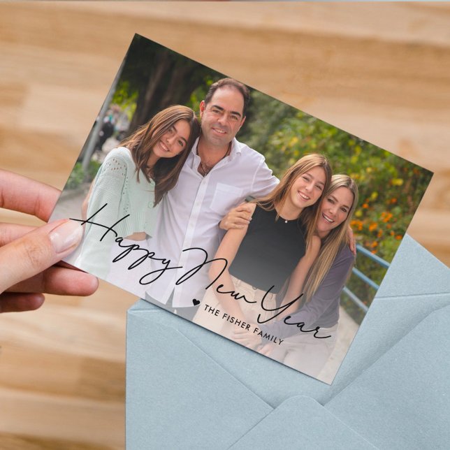 Écrit Simplement Heureux Carte photo du Nouvel An (Créateur téléchargé)