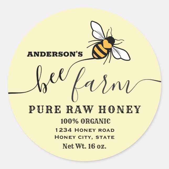 Écriture abeille ferme miel jarre étiquette (Devant)