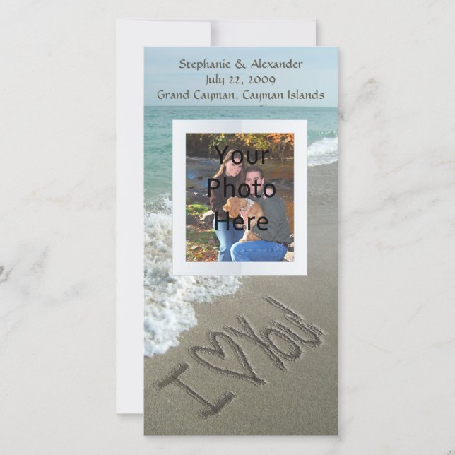 Ecriture de sable sur la plage, Je t'aime Carte ph (Devant)