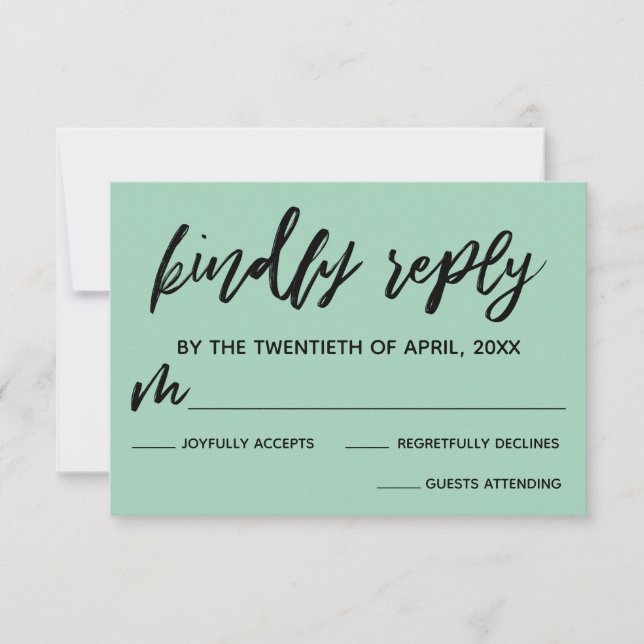 Écriture décontractée Carte RSVP de mariage vert c (Devant)