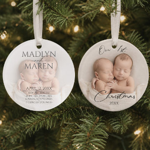 Écriture Élégante Photo Jumeaux 1er Noël de Bébé
