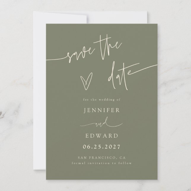 Écriture Manuscrite Vert Sauge Save The Date (Devant)