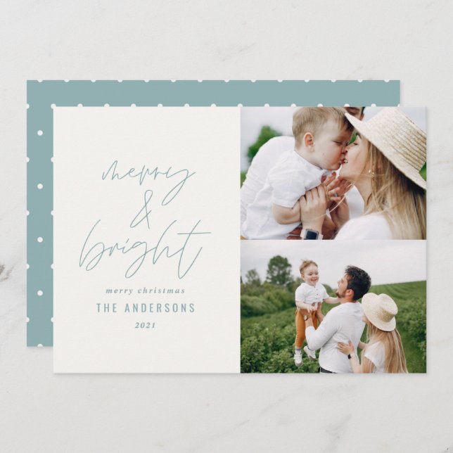 Écriture moderne 2 photo bleu poussiéreux Noël (Devant / Derrière)
