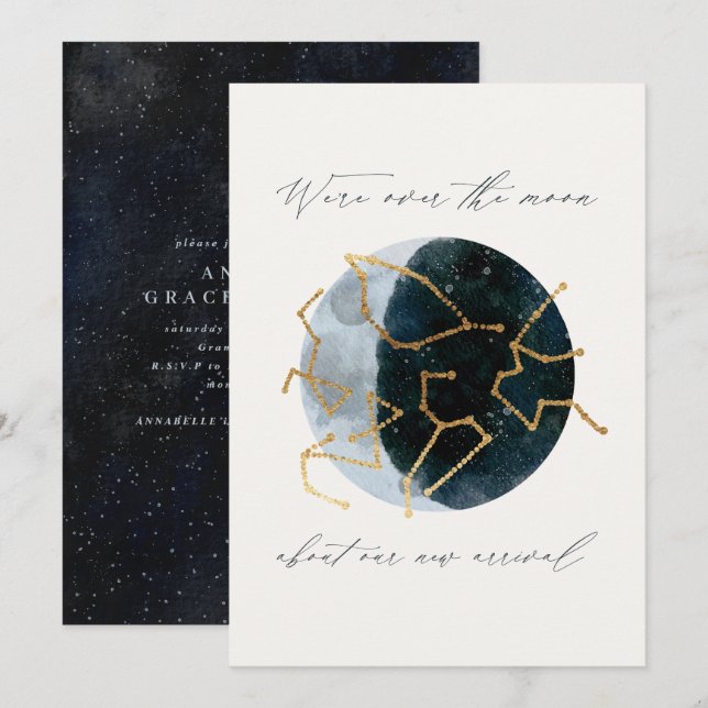 Écriture moderne aquarelle étoile lune céleste (Devant / Derrière)