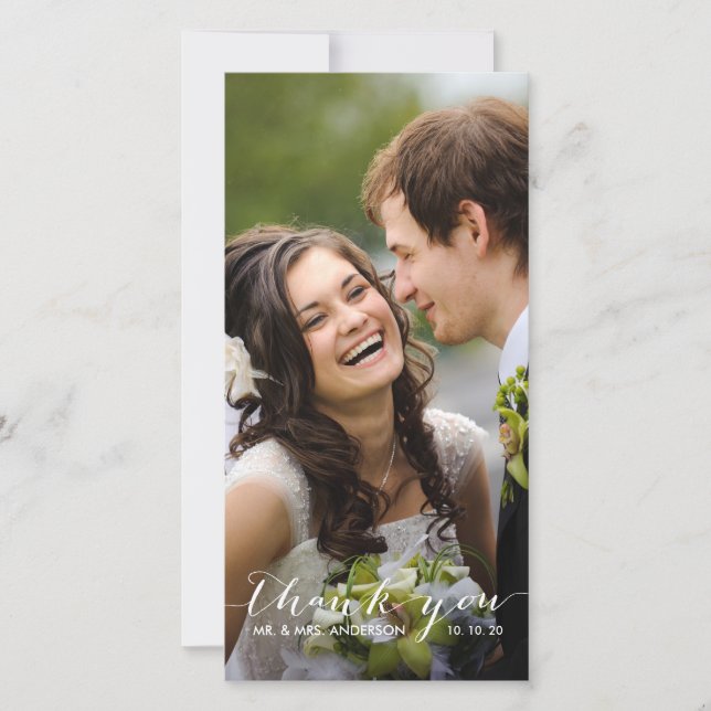 Écriture simple | Carte photo mariage Merci (Devant)