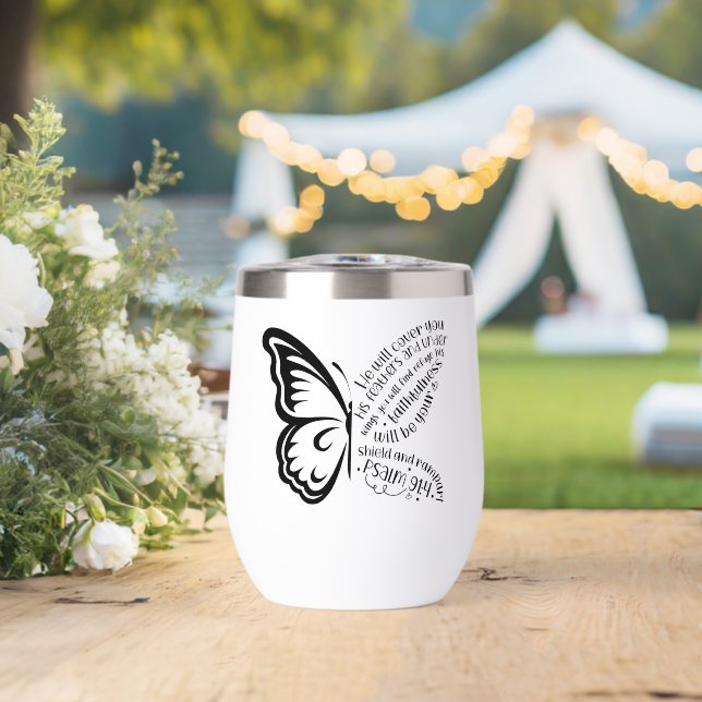 Écriture sur l'aile de papillon Psaume 91:4 (Mariage (pivoté))