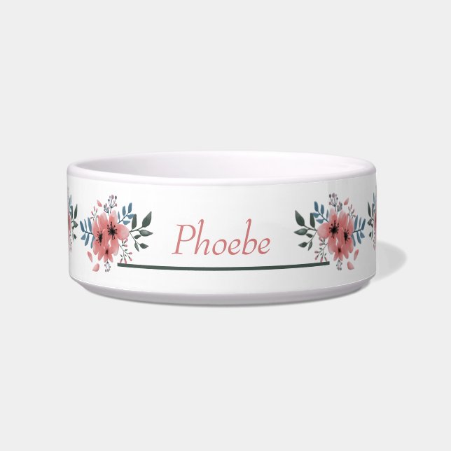 Écuelle Adorable rose blanc Floral Personnalisé Pet Bowl (Devant)