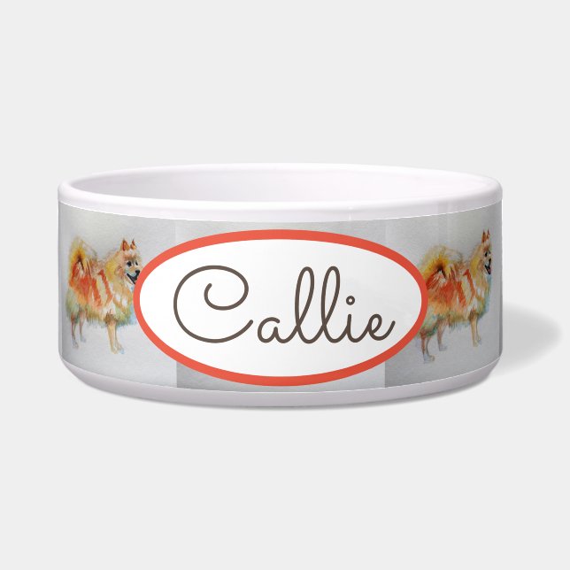 Écuelle Allemand Spitz Pomeranian Aquarelle Chien Nom de l (Devant)