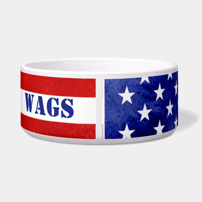 Écuelle American Flag Custom Pet Name Ceramic Pet Bowl (Dos)