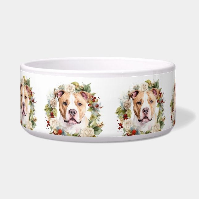 Écuelle American Staffordshire Fête de la couronne de Noël (Devant)