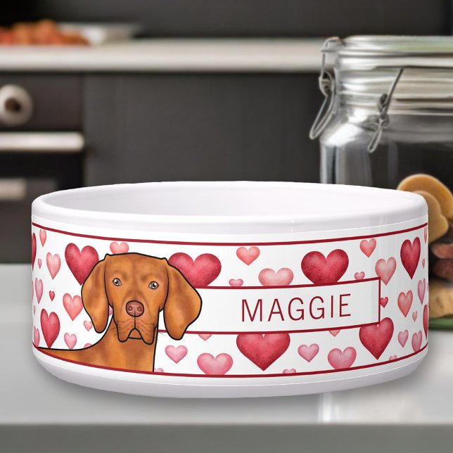 Écuelle Amour de chien Vizsla avec des cœurs rouges et ros (Créateur téléchargé)