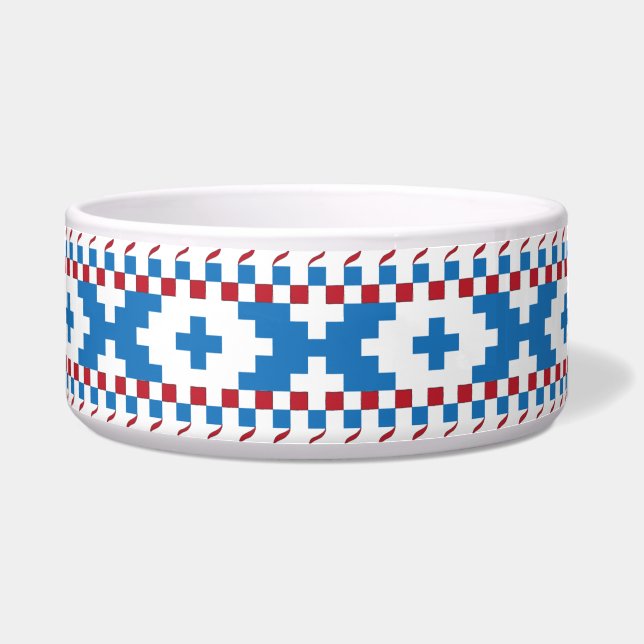 Écuelle Anciens signes lettons bleu, rouge, blanc art popu (Devant)