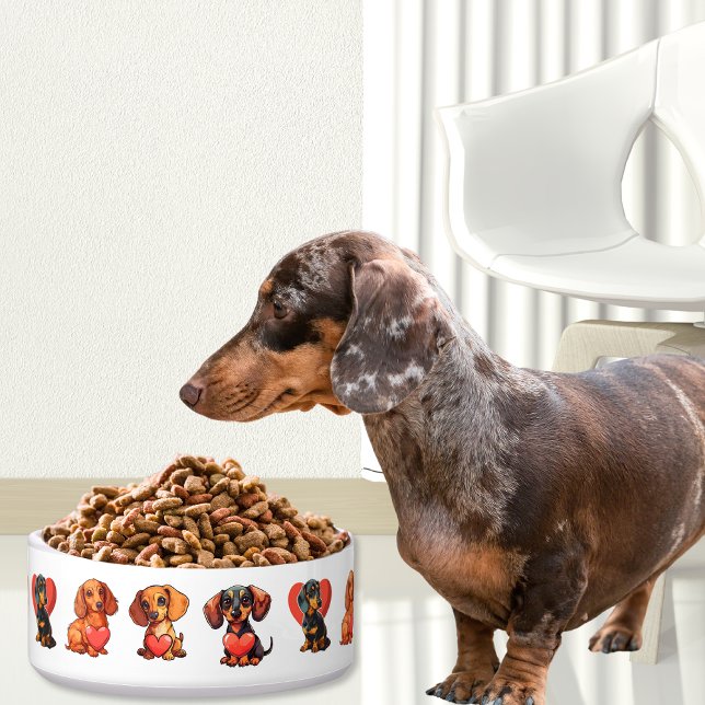 Écuelle Aquarelle Dachshund Valentine avec Coeur Rouge (Dachshund Valentine Watercolor with Red Heart Bowl)