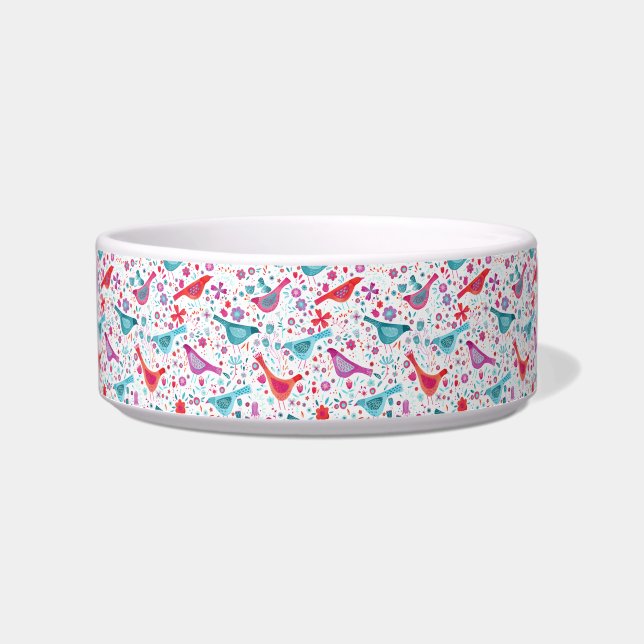 Écuelle Aquarelle Oiseaux dans un jardin Floral Turquoise  (Devant)