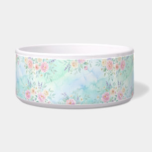 Écuelle arc-en-ciel floral pastel aquarelle fond bleu vert