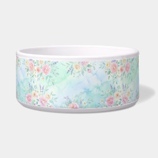 Écuelle arc-en-ciel floral pastel aquarelle fond bleu vert