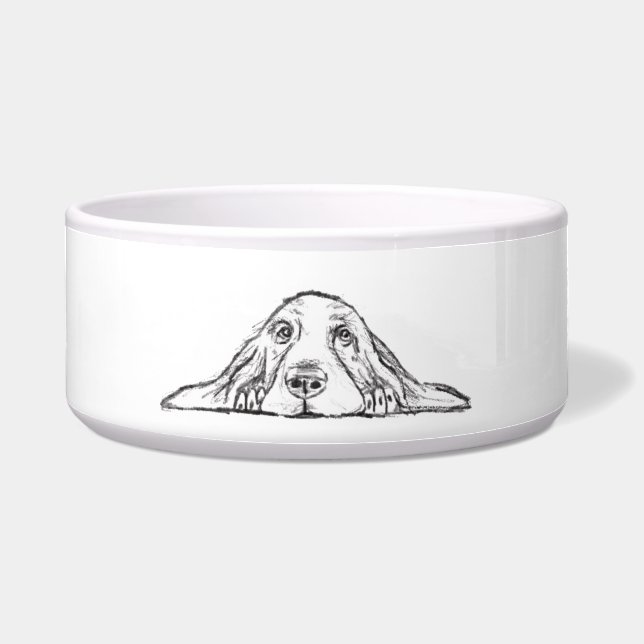 Écuelle basset hound noir blanc yeux de chiot simple  (Devant)