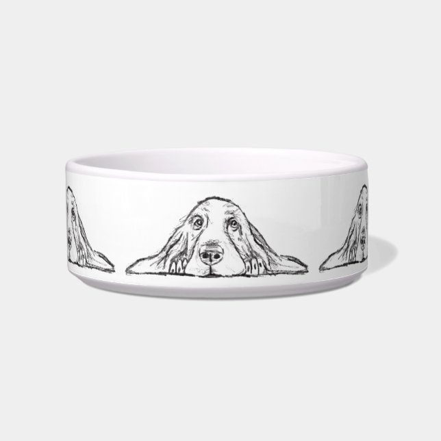 Écuelle basset hound noir blanc yeux de chiot simple  (Devant)