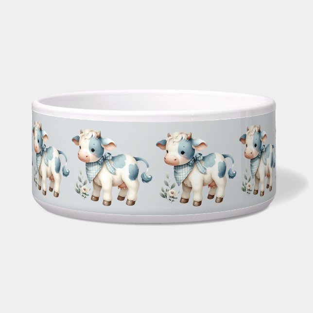 Écuelle Bébé vache à carreaux bleus Pastel Esthétique de f (Devant)