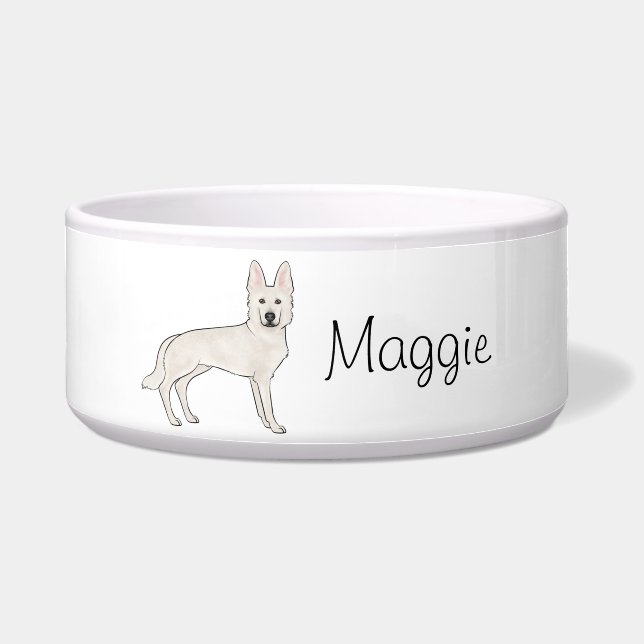 Écuelle Berger Suisse blanc GSD mignon chien avec nom (Devant)
