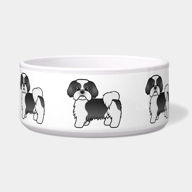 Écuelle Black and White Shih Tzu Cute Cartoon Dog (Devant)