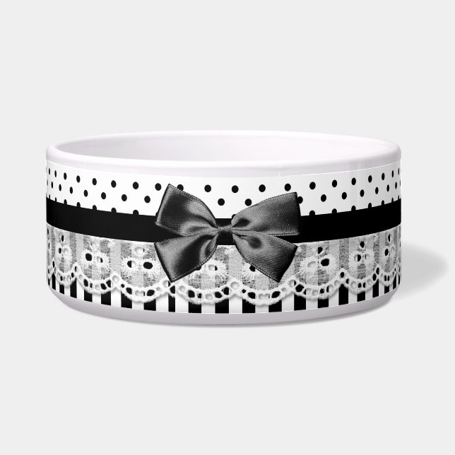 Écuelle Black and White Victorian Stripes with Bow (Devant)