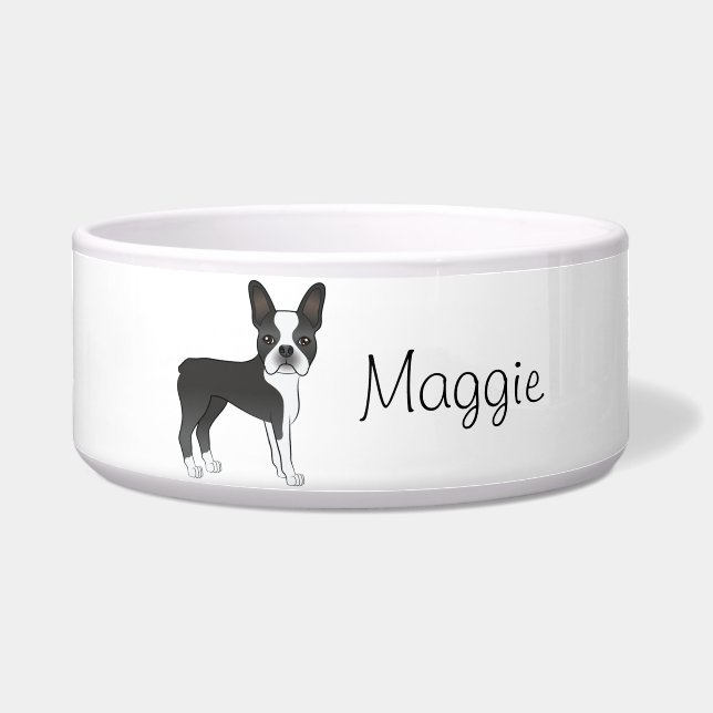 Écuelle Black Boston Terrier mignon Dessin Chien Avec Un N (Devant)