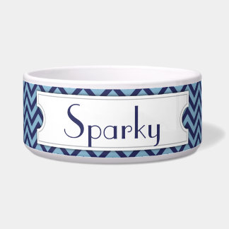 Écuelle Bleu Chevron Personnalisé Pet Bowl