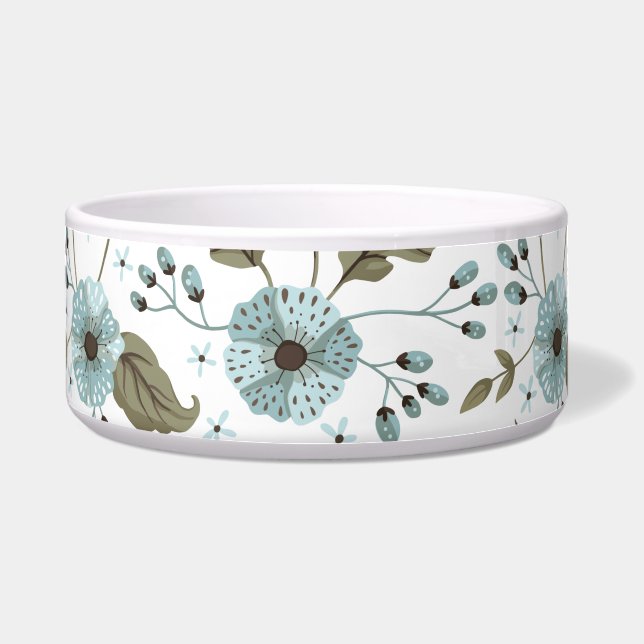 Écuelle Bleu et vert Floral Pet Bowl (Devant)