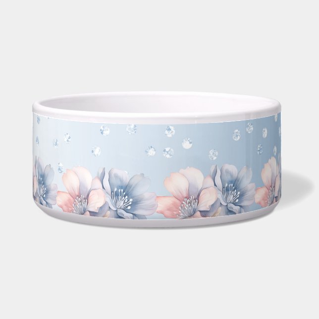 Écuelle Bleu rose Fleurs céramique Pet Bowl (Devant)