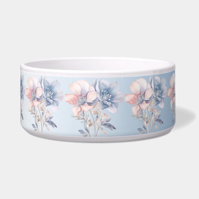 Écuelle Bleu rose Fleurs céramique Pet Bowl (Devant)