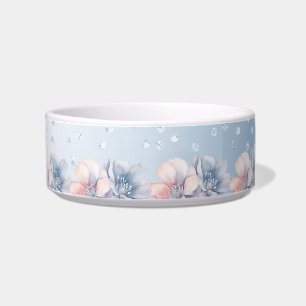 Écuelle Bleu rose Fleurs céramique Pet Bowl