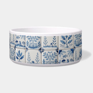 Écuelle Blue and white woodland tile cat or dog bowl